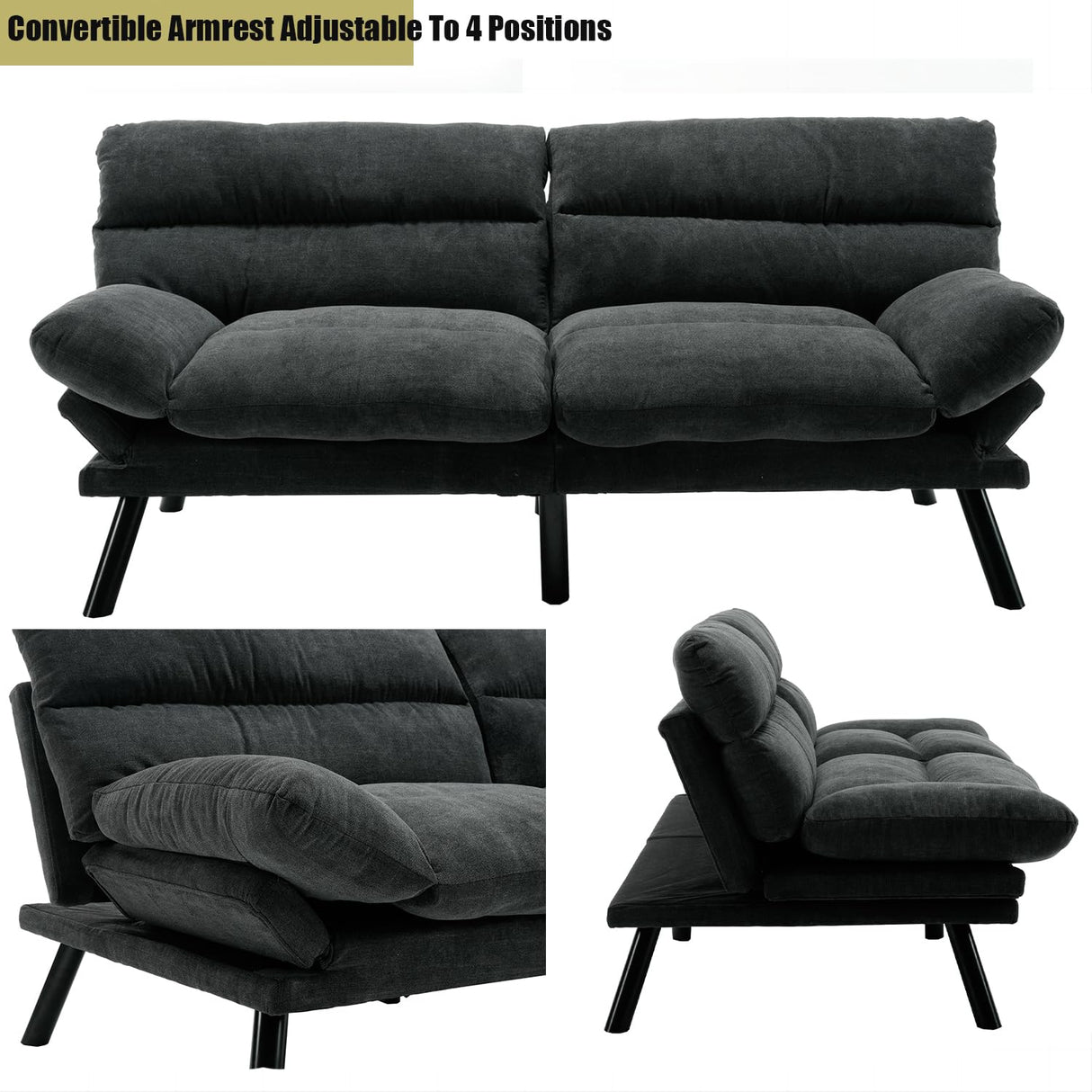 70“Futon Sofa Bed,Convertible Folding Futon Couch Breathable Small Couch,Upholstered Double Loveseat Bed for Compact Living Studio in Room and Bedroom,Offices,Family,Dorm (Dark Gray Linen) Klwenas Maec