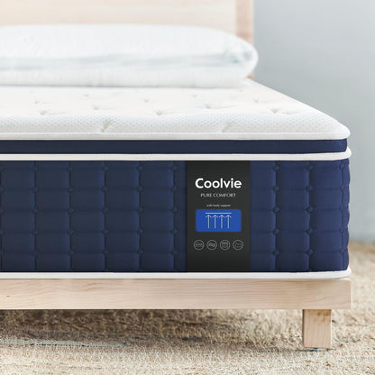 Coolvie 14 Inch King Mattress, Medium Plush Gel Memory Foam Mattress Hybrid, Double Cooling King Size in a Box Euro Top with CertiPUR-US Certified Foam, Supportive Pocket Coil for Motion Isolation