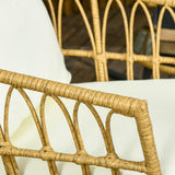 Outsunny 3 Piece Bistro Set with Cushions, Outdoor PE Rattan Wicker Patio Rocking Chair with 2 Porch Rocker Chairs, Glass Top Coffee Table Patio Conversation Set, Cream White Outsunny