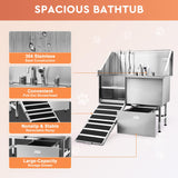 CO-Z Professional Dog Bathing Station, 50 in. Dog Grooming Tub with Nonskid Retractable Ramp for Large Dogs, Stainless Steel Dog Washing Station with Swivel Faucet Pull Out Showerhead Storage Drawer CO-Z