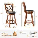 24" Counter Height Swivel Bar Stools - High Back Swivel Counter Stools with Upholstered Seat & Solid Wood Footrest, Counter Bar Chairs for Kitchen Island & Pub (Brown, Set of 2) Betterhood