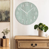 COCOKEN Wall Clock Silent Non Ticking Wooden Clocks Seafoam Green Clock Battery Operated 15in, Round Farmhouse Clock, Rustic Clocks Decor for Home Kitchen Office COCOKEN