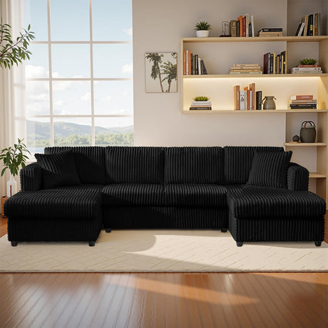 123" U-Shaped Modular Sesctional Sofa, Two L-Shape Chaise with 2 Cloud Couch Sectional with Two Pillows, Couches forLiving Room (Black) MYINDA