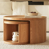 FAME HOME Round Nesting Coffee Table Set of 2,31.5" Large & 18" Small Low Tables with Wood Look Top,Space-Saving Side Tables for Living Room,Bedroom,Office,Minimalist Center Table Set (Brown, L+S) FAME HOME