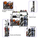 JIRTEMOT Sports Equipment Organizer, Heavy Duty Golf Bags Stand, Extra Large Ball Storage Rack for Garage, Sports Gear Storage with Basket and Hooks, Black JIRTEMOT