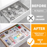 SpaceAid 14-Piece Bamboo Drawer Organizer Storage Boxes Set, Wood Tray Junk Drawer Organizers Multi-Use Divider Bins for Kitchen, Bathroom, Office Desk and Makeup Organization (14 Pack, White) SpaceAid