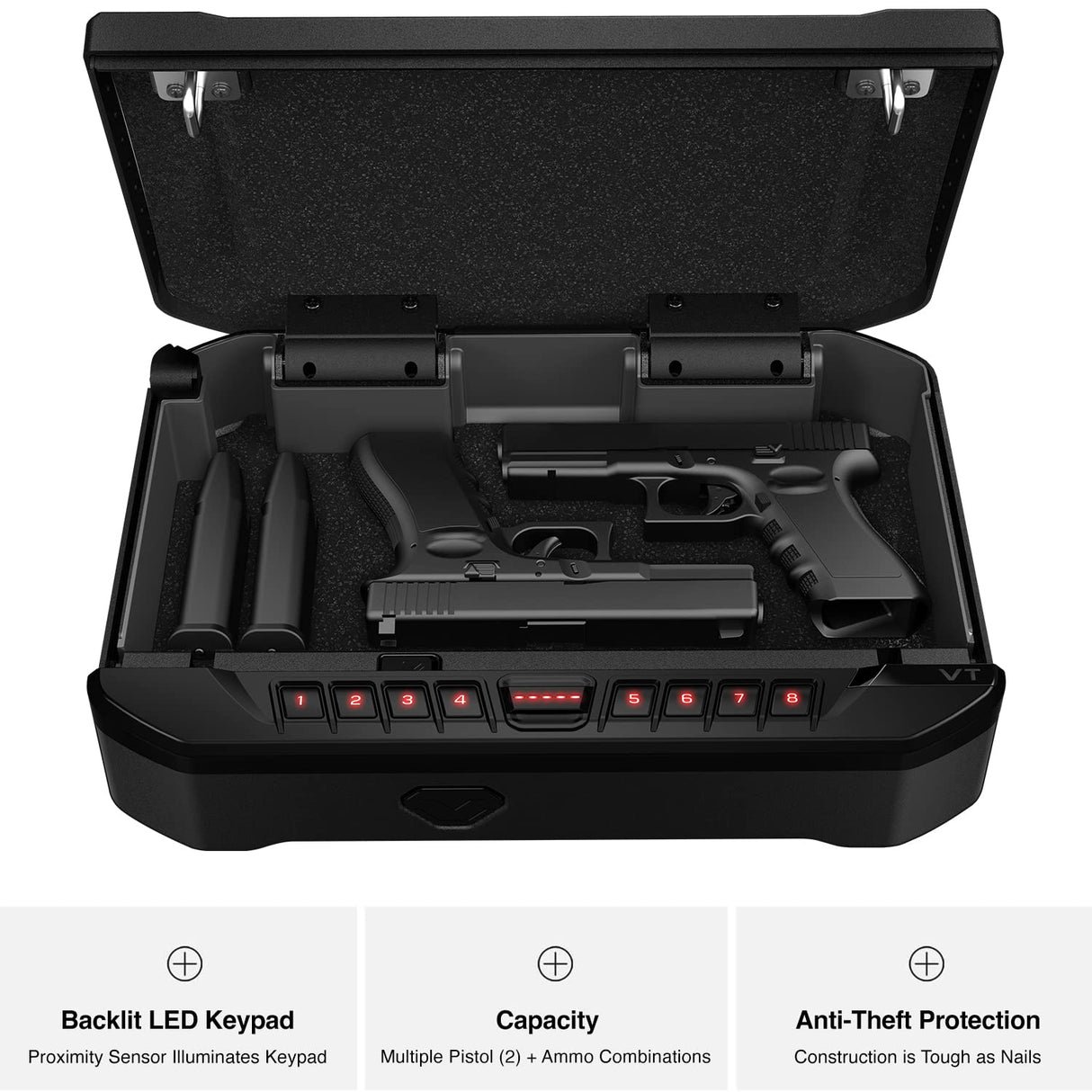 VAULTEK Essential Series Quick Access Handgun Safe with Auto Open Lid Pistol Safe Rechargeable Lithium-ion Battery (PRO VE) (Full Size) VAULTEK