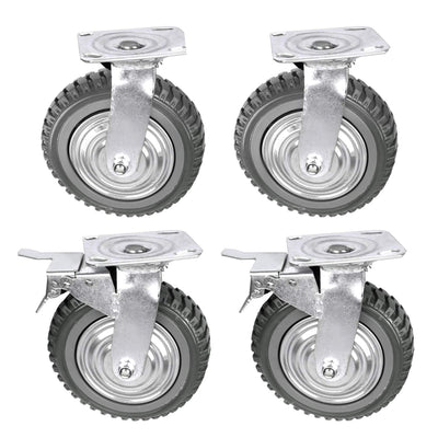 tonchean 6 Inch Rubber Caster Wheels Heavy Duty Anti-Skid Swivel Casters 1653Lbs Silent Universal 360 Degree Rotation Ball Bearing Set of 4 (All Swivel,2 with Brake Lock, 2 Without)
