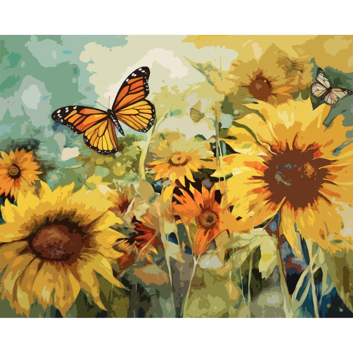 Tucocoo Sunflowers Landscape Paint by Number for Adults, DIY Digital Oil Painting Kits on Canvas with Brushes and Acrylic Pigment, Butterflies Flowers Close-up for Home Decor 16x20 inch (Frameless) Tucocoo