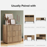 mopio Brooklyn 3 Drawer Dresser for Bedroom, Mid Century Modern Chest of Drawers, Wood Tall Nightstand, Waveform Fluted Side Table, Enhanced Safety, ASTM F2057-23 Sturdy Compliant (Oak) mopio