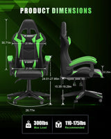 Bigzzia RGB Gaming Chair with LED Lights and Ergonomic Computer Chair Reclining PU Leather High Back Video Game Chair with Headrest Adjustable Lumbar Support Linkage Armrest for Adults (Black/Green) Bigzzia