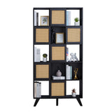 AVZEAR Kitchen Pantry Cabinet, 71” Farmhouse Solid Wood Storage Cabinet with Rattan Doors, Freestanding Storage Shelving Unit, Buffet Cupboards Cabinet for Kitchen Living Room (Black) AVZEAR