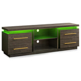 BELLEZE 66" TV Stand for TVs Up to 75", Entertainment Center with Music Sync LED Lights, Media Console Table Storage Cabinet with Open Shelves & Drawers for Living room, Bedroom - Hawthorn (Brown) BELLEZE