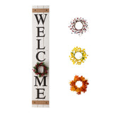 glitzhome Welcome Sign for Front Door Porch Rustic Farmhouse Wooden Hanging Wall Decor with Interchangeable Floral Wreath, 60" H, White glitzhome