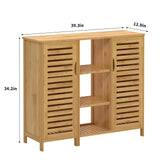 Sogesfurniture 39.3 Inch Bamboo Bathroom Storage Cabinet with Louvered Doors and Open Shelving sogesfurniture