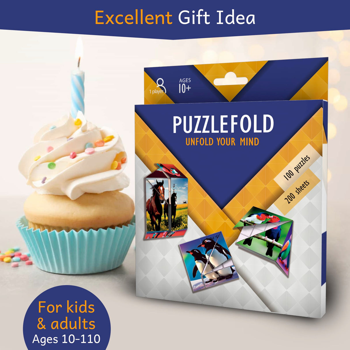 Puzzlefold Origami Kit Puzzle Games - 100 Puzzles, 200 Sheets Brain Puzzles for Adults, Teens, Paper Folding Challenge, Brain Teasers for Adults, Kids Ages 12-14 Teenagers, Teen Girls & Teen Boys Smartstoy