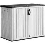 Greesum Outdoor Horizontal Storage Sheds 27 Cu.ft Resin Large Storaged Box Weather Resistance, Without Shelf, Easy to Assemble, Prefect for Garden, Patios, Backyards, White Greesum