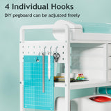 Craft Cart and Organizer Table Compatible with Cricut - Rolling Storage Cart/Shelf with 20 Vinyl Roll Holders, 3 Fabric Drawer, Accessories Holder, Tool Hook for Craft Room Home,Office Homsorout