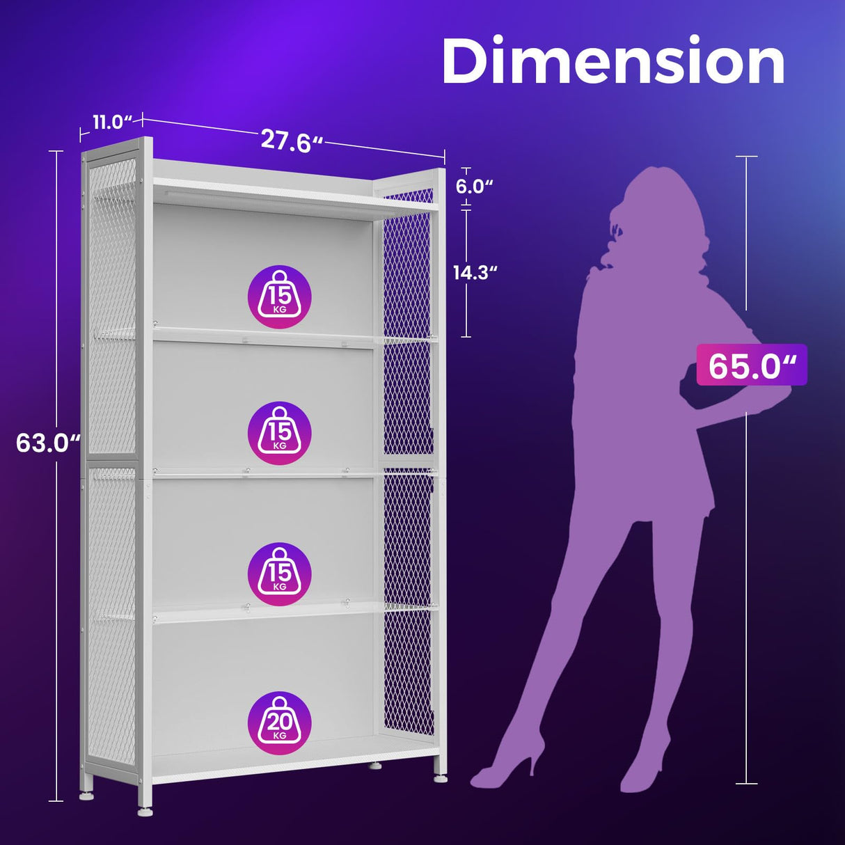 AODK Display Cabinet with LED Lights, Display Case with Glass Storage Shelves, 4-Tiers Curio Cabinet for Collectibles, Display Shelf, White AODK