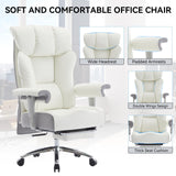 Efomao Big and Tall Office Chair 450lbs, Ergonomic Office Chair, Executive Office Chair for Heavy People, Computer Chair with Foot Rest, High Back Office Chair, PU Leather White Office Chair Efomao