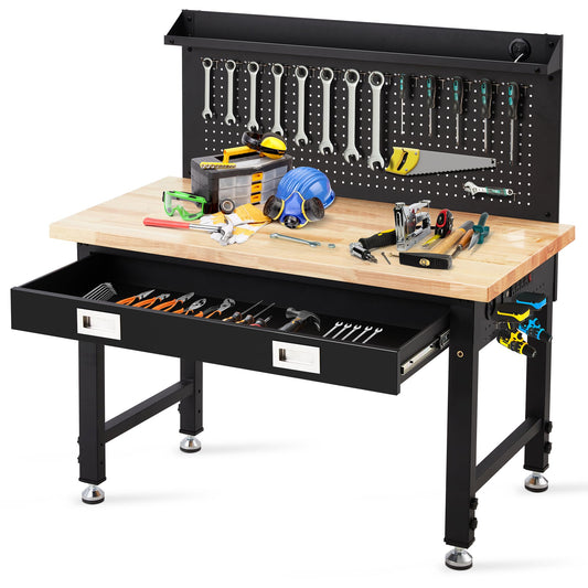 48 Inch Workbench with Storage, Metal Framed Hardwood Table Top Workbench for Garage with Drawers，2000 LBS Weight Capacity 49.5”-61" Adjustable Workbench with Pegboard Work Light 10ft Cable 2 - WoodArtSupply