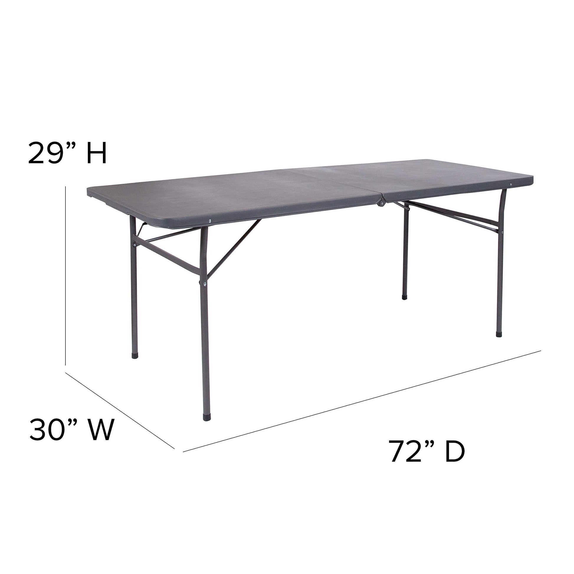 Flash Furniture 6' Rectangular Plastic Folding Event Table with Carrying Handle, Bi-Fold Portable Banquet Table for Indoor/Outdoor Events, Dark Gray - WoodArtSupply