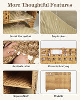 Forotone Cat Litter Box Enclosure, Hidden Cat Washroom Furniture with Litter Mat, Rattan Indoor Large Pet House with Door, for Living Room, Bedroom, Balcony Forotone