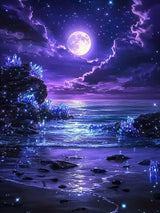 5D Purple Moonlight Beach Diamond Art Kits for Adults,Full Round Drill Diamond Painting Kits for Beginners Full Moon Seaside ,DIY Gem Art and Crafts Paint by Diamonds Crystal,Home Wall Decor 12X16Inch SJDIYSTORE