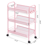 TOOLF 3-Tier Metal Rolling Cart, Mesh Wire Easy Assemble Utility Cart, Storage Trolley on Wheels with 3 Hooks, MetalStorage Shelving Units for Kitchen Bathroom Laundry Room TOOLF