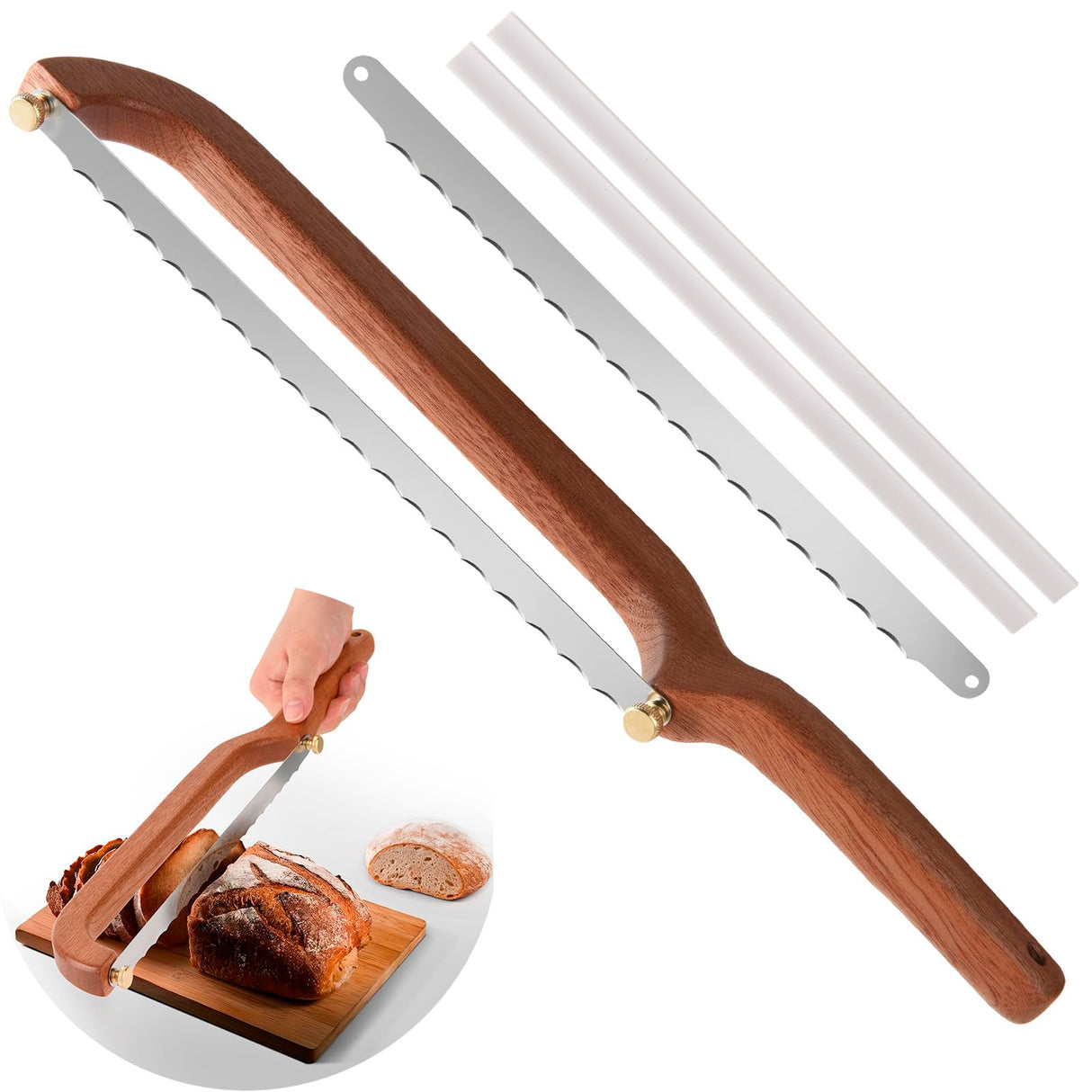 Uprichya Sourdough Bread Knife Slicer for Even Slicing, Bow Bread Knife for Sourdough, Bread Saw for Homemade Bread Sourdough, Wooden Bread Bowl Knofe Sourdough Bread Cutter Uprichya