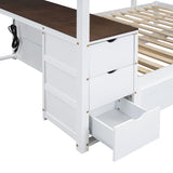 Harper & Bright Designs Full Over Full Bunk Bed Twin Size Trundle, Wood Full Bunk Bed with USB Ports, Storage and Desk, White+Walnut Harper & Bright Designs