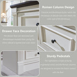 Aitjunz Farmhouse 8 Drawers Dresser for Bedroom, 61" Wide Wood Rustic Chest with Roman Column, Large Storage Dressers Organizer with Two Different Drawer Sizes for Bedroom, Living Room, Hallway, White Aitjunz