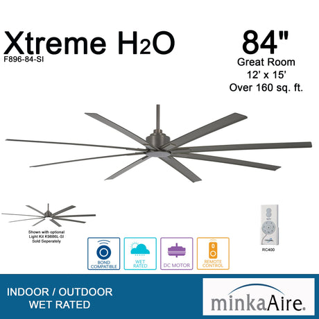 MINKA-AIRE F896-84-SI Xtreme H2O 84 Inch Outdoor Ceiling Fan with DC Motor, Gray Smoked Iron Finish MINKA-AIRE