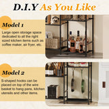 X-cosrack 60" Tall Bakers Racks for Kitchens, Microwave Stand, 4-Tiers Coffee Bar Table,with Adjustable Shelves and 6 S-Hooks,Open Shelf Storage, Kitchen Shelf for Spices, Pot Rack, Rustic Brown X-cosrack