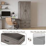 FinerFurnis Kitchen Pantry Storage Cabinet, 65" Tall Food Pantry Cabinet with 3 Storage Shelves and 2 Large Drawers, Farmhouse Kitchen Cupboard for Living Room, Dining Room, Grey FinerFurnis