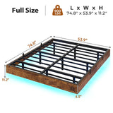 BTHFST Vintage Brown Floating Bed Frame with LED Lights – Industrial Metal & Wooden Full Platform Design, No Box Spring Required, Easy Assembly BTHFST