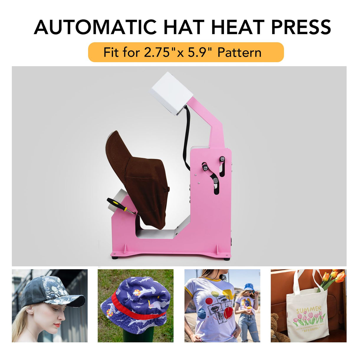 Giraffe Auto Hat Heat Press Machine, Automatic Hat Press Heat Machine for Caps T-Shirts Bags, DIY Sublimation Hat Press Cap Press Auto Open & Release & Digital Press Knob-Style Control Panel (Pink) Giraffe