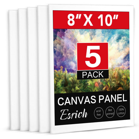 ESRICH Canvas Boards for Painting, 5 Pack Canvases for Painting 8x10 Cotton Primed Acid Free Blank Canvas Panels for Oil Paint, Watercolor, Acrylic Paint, Gouache and Tempera. ESRICH