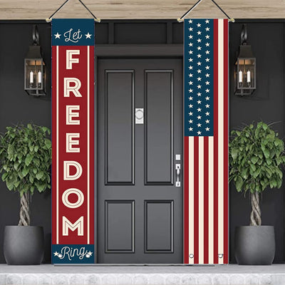 4th of July Decorations Outdoor Patriotic Memorial Day Decor, Independence Veterans Labor Day Hanging American Flag and Banner, Stars and Stripes Porch Sign Party Supplies - Red White Blue 2025