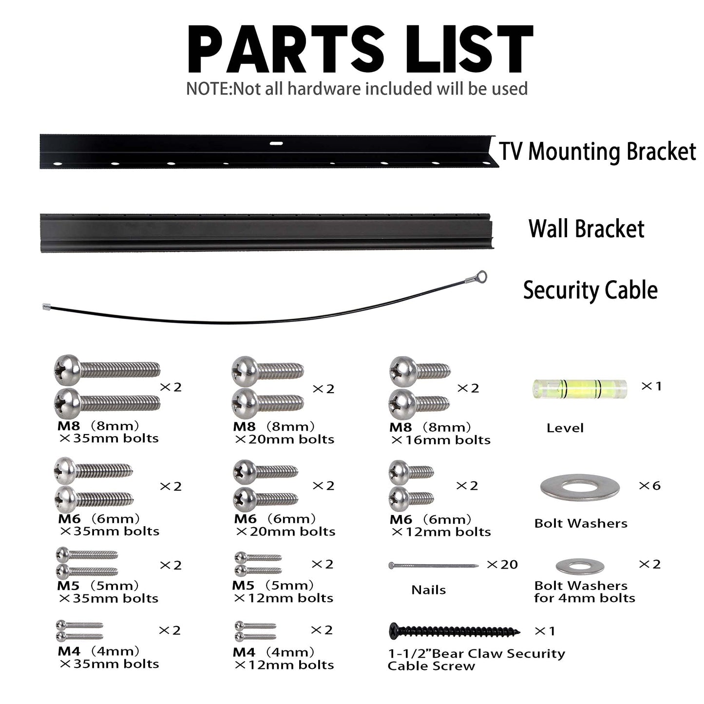 No Stud TV Wall Mount, Drywall Studless TV Hanger No Damage, No Drill, Non Screws, Flat Screen Easy Install Bar Bracket fits VESA 12-55 inch TVs up to 99 lbs, Include Hardware Levels