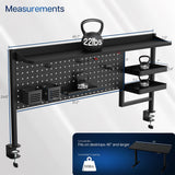 VIVO Steel Clamp-on 46 x 25 inch Desk Pegboard System with Storage Shelf and Accessory Trays, Multi-Purpose Office Organizer, Black, PP-PBSF46 VIVO