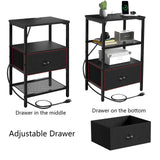 Sthmec Nightstands Set of 2, LED Bedside Tables with Charging Station and Fabric Drawer, Night Stand with Storage, 3 Tier Side Table with Open Shelf for Living Room, Bedroom, Black Generic