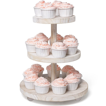 VIVIRBIEN 3 Tier Cupcake Stand Round,Wood Cake Stand with Tiered Tray Decor,Rustic Cake Stand,Cupcake Display for Home Tea Party, Birthday, Wedding, Farmhouse Decor,Woodland Baby Shower…… - WoodArtSupply