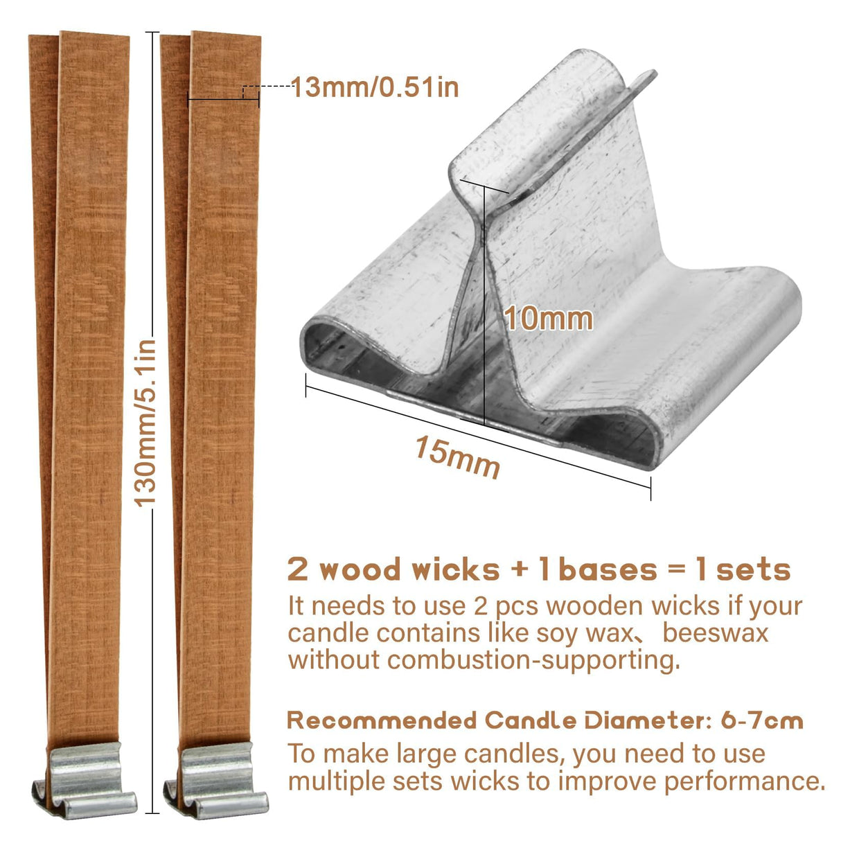 MAQIHAN 100 Wood Wicks for Candles Making - Smokeless Wooden Candle Wicks Crackling Candle Wax Wood Wick mechas para velas de cera Candle Making Wicks for Paraffin Candle Soy Wax Candlemaking(50 Sets) MAQIHAN