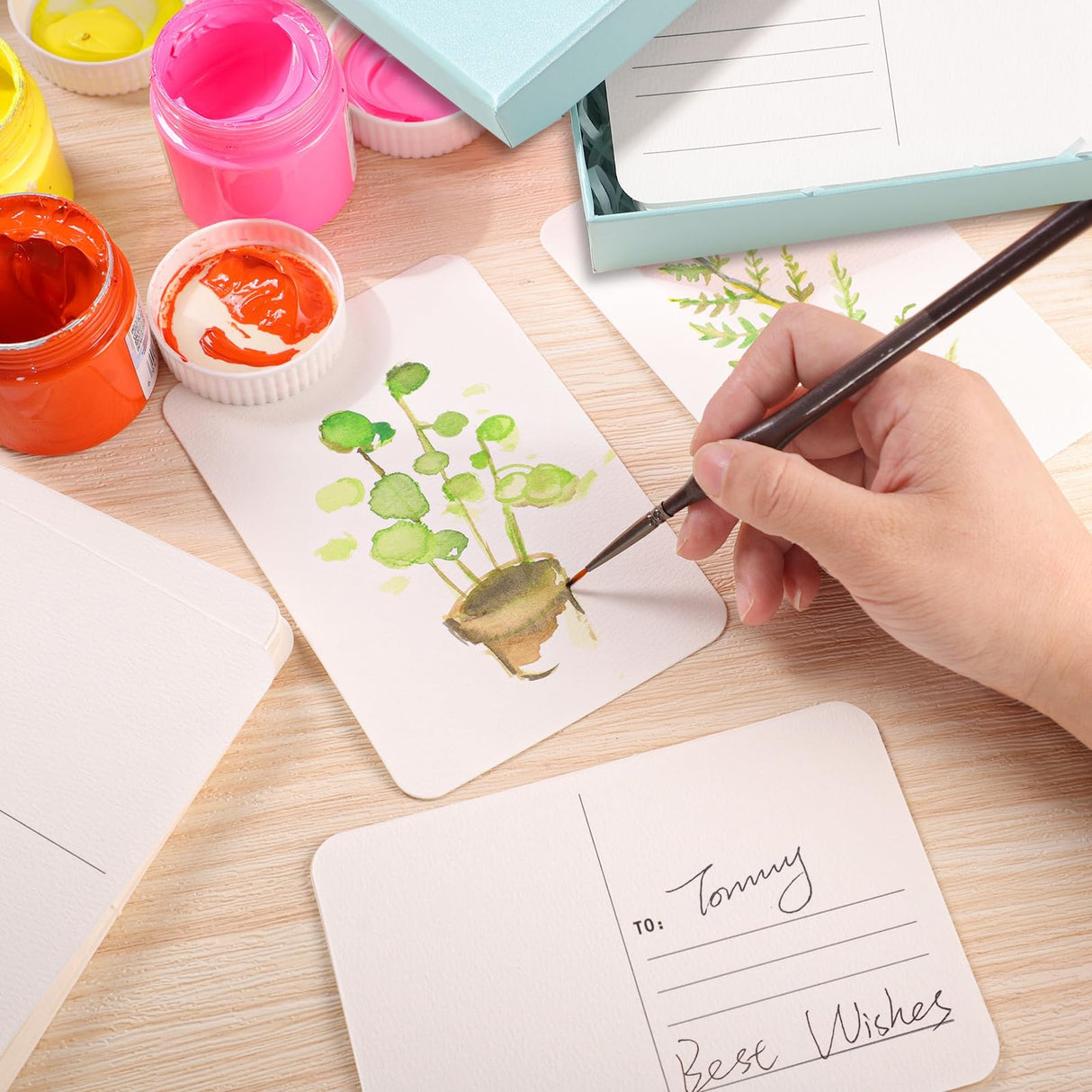 48 Sheets 4x6 Watercolor Postcards, 140lb/300gsm Blank Postcards Watercolor Paper Cards Art Supplies for Painting, DIY, Mailing, Invitations, Greeting Cards (Green) Prudiut