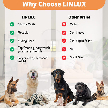 LINLUX 40 Inch Dog Crate Furniture, Wooden Heavy Duty Dog Kennel Indoor, Decorative Dog Cage Table for Large Medium Dogs, with Sliding Doors, Wheels and Flip-top Plate LINLUX