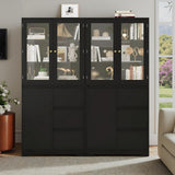 HIFIT 71" Tall Display Bookcase with HD Glass Doors, 3 Drawers Bookshelf with Storage for Home Office, Modern China Curio Cabinet Glass Display Case for Collectibles, Clinic, Dining Living Room, Black HIFIT