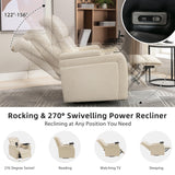 Merax 270 Degree Swivel PU Leather Power Recliner Individual Seat Home Theater Recliner with USB Port, Comforable Backrest, Cup Holder, Removable Tray Table, Hidden Arm Storage for Living Room, White Merax