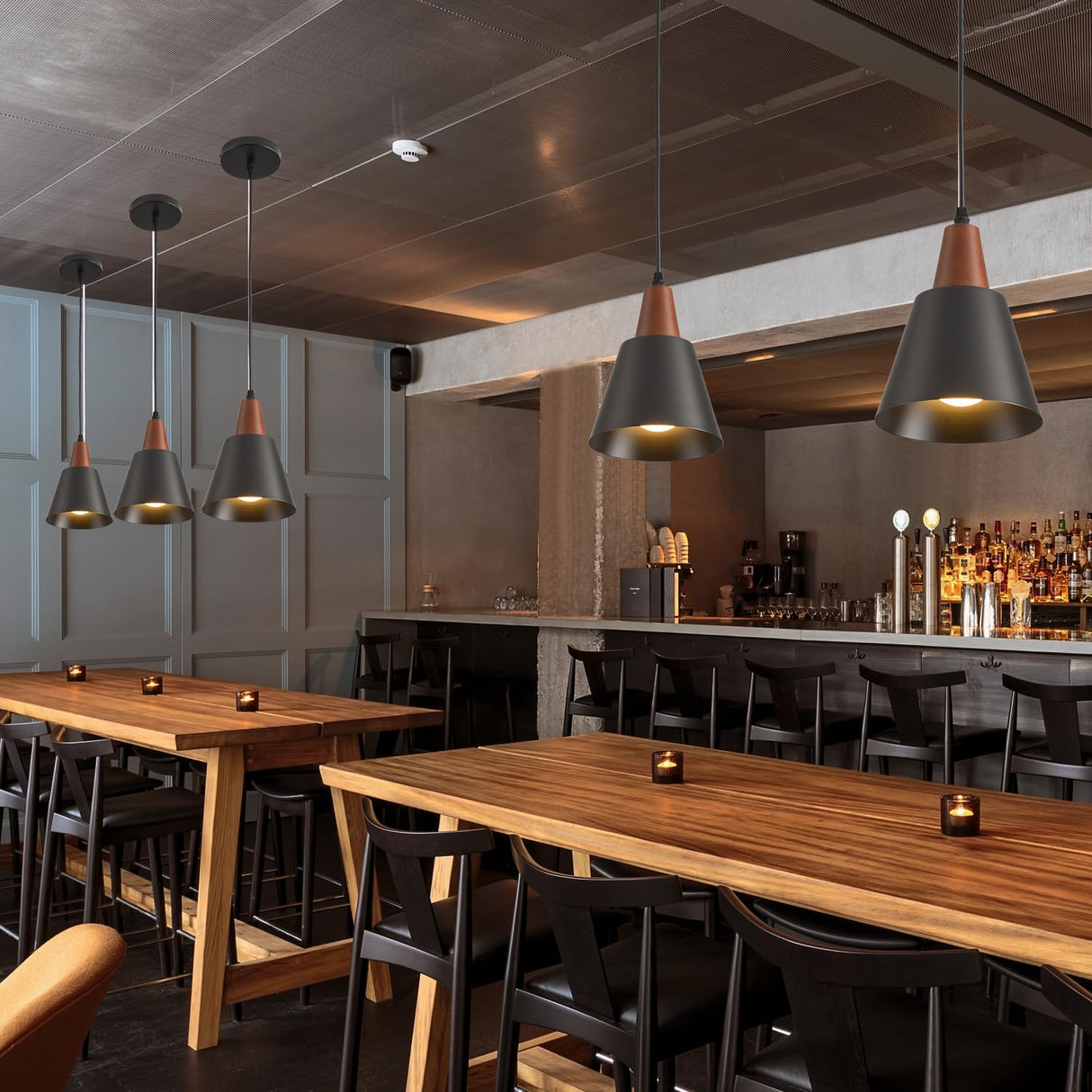 IHENGYANLT 2 Pack Pendant Lights, Black Pendant Lights Kitchen Island,Wood Dome Minimalist Industrial Ceiling Hanging Lights for Kitchen Island, Barn, Dining Room, Living Roo m, Bedroom IHENGYANLT