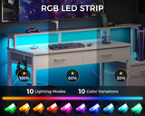 AODK 48-Inch Computer Desk with Fabric File Cabinet and Fabric Drawers, Reversible Office Desk with LED Strip and Power Strip, Gaming Desk with Monitor Riser, Writing/Study Table for Home, White AODK